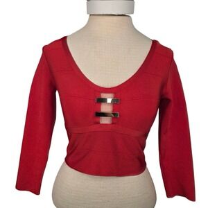 Bebe Bandage Crop Top Red‎ Gold Hardware Zip Up Back Size Small Y2K 90'S Rave